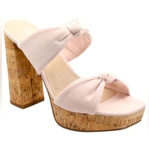 Charles David - Pink cork wedge heels with bow detail #wedgedheels